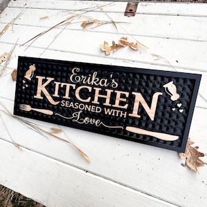 Custom Carved Kitchen Sign: Personalized Family Name, Kitchen Decor
