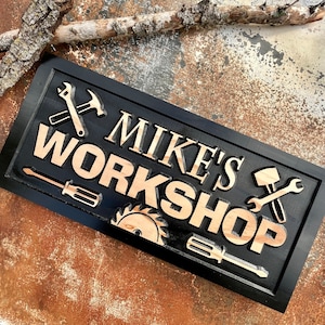 Personalized Workshop sign Father's Day gift for dad Custom Wood shop name signs for Garage Man cave Decor Shop Sign Birthday Gifts for Him image 9