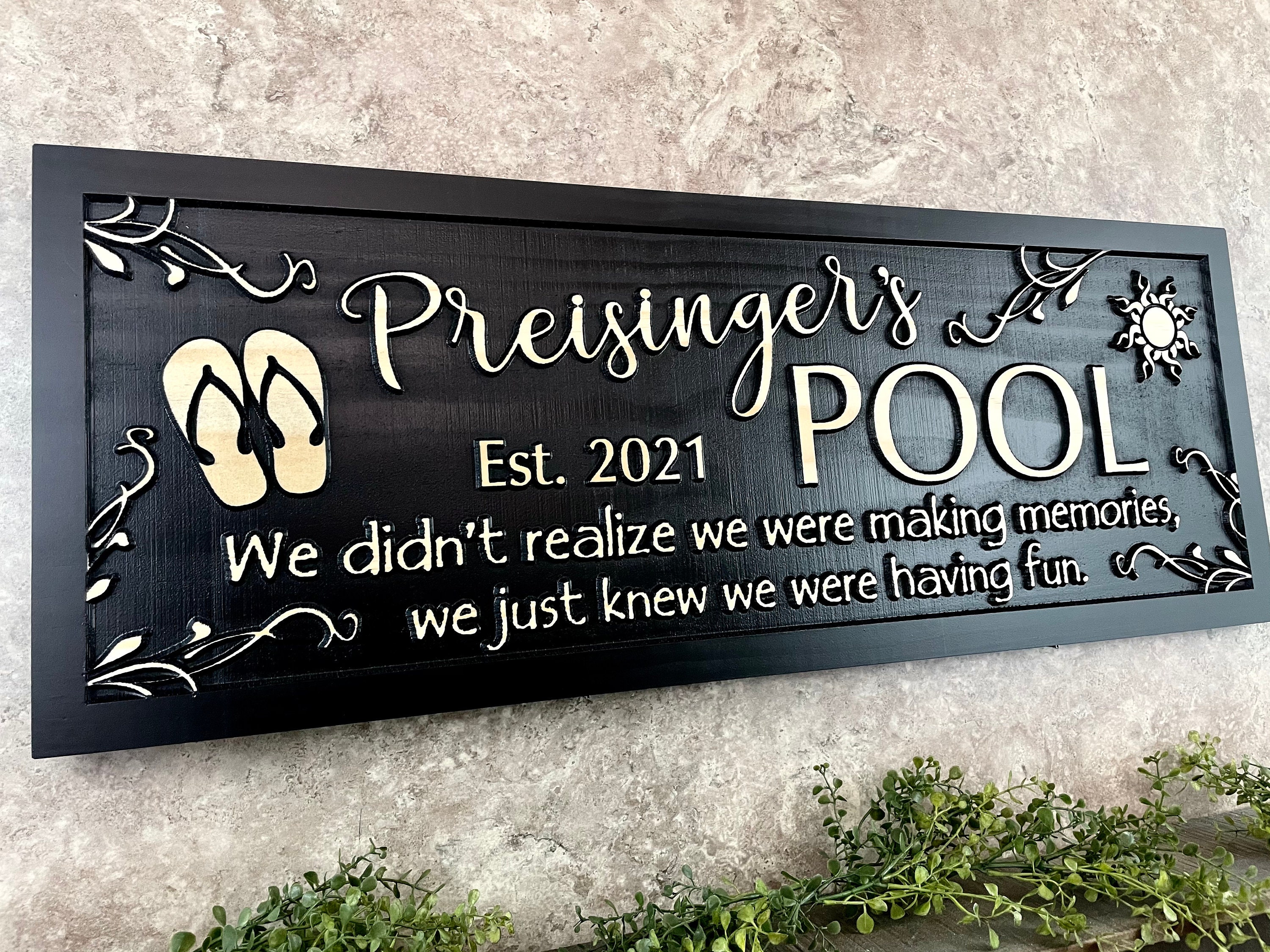Custom Backyard Pool Sign Personalized Pool Sign Palm Tree Etsy