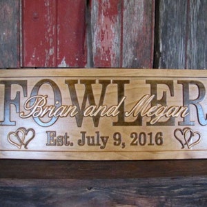 Wedding Gift for Couple Personalized Name Sign for New Home Carved Wood Sign with Date Custom Anniversary Present for Him or Her image 4