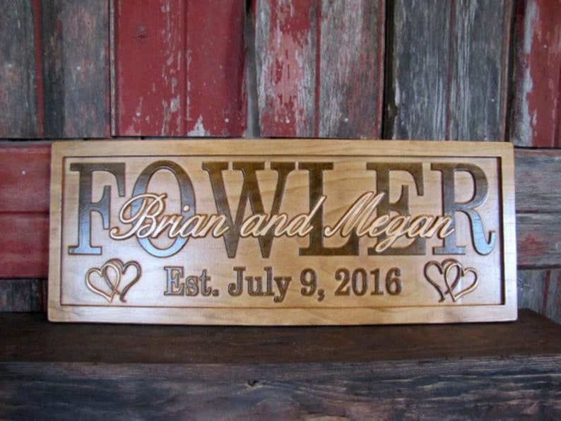 Wedding Gift for Couple Personalized Name Sign for New Home Carved Wood Sign with Date Custom Anniversary Present for Him or Her image 4