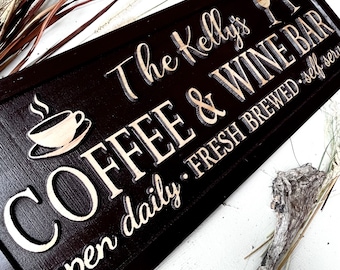 Custom Wooden Coffee & Wine Bar Signs - Personalized Kitchen Decor - Perfect Father's Day or Birthday Present