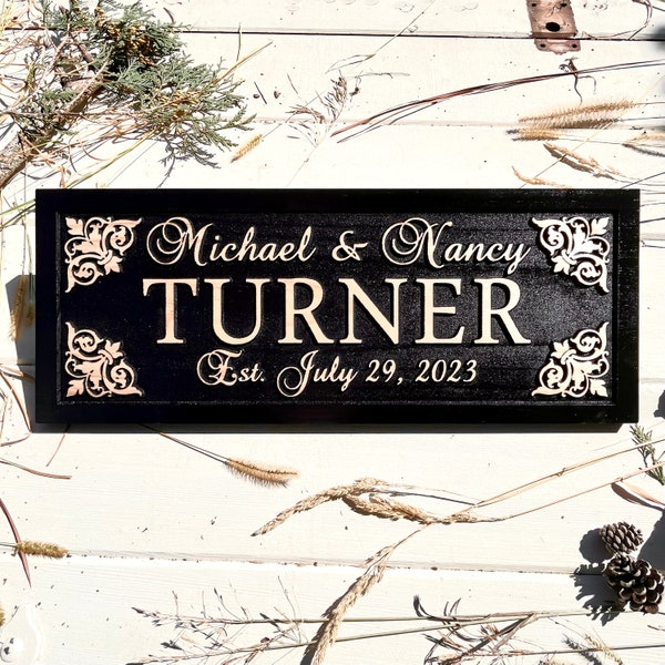 Unique Wedding gift for couple personalized Custom Carved Wood Name Sign Last Name Anniversary Gift Housewarming gift first home
