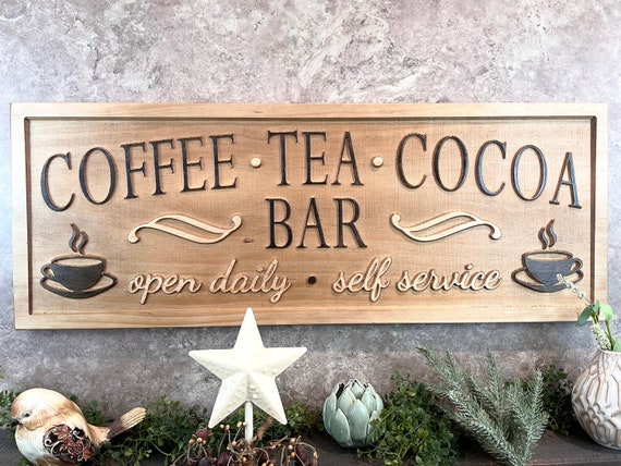 Coffee Bar Sign – Carved Wood Kitchen Decor