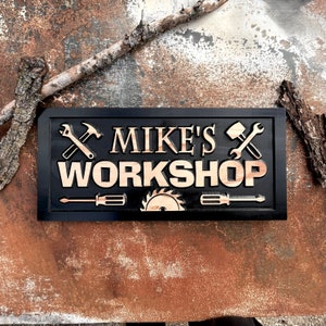 Personalized Workshop sign Father's Day gift for dad Custom Wood shop name signs for Garage Man cave Decor Shop Sign Birthday Gifts for Him image 1