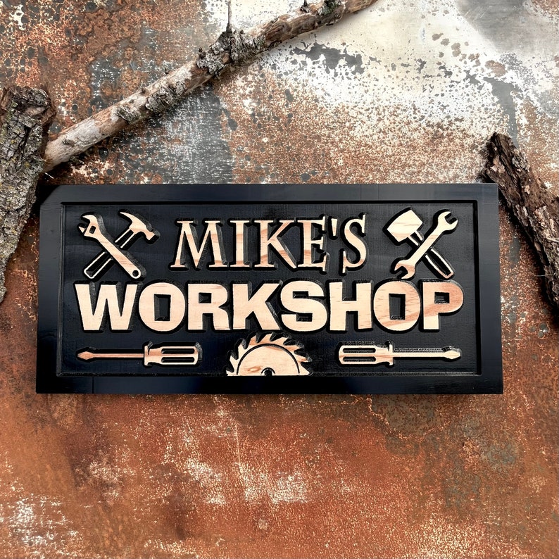 Personalized Workshop sign Father's Day gift for dad Custom Wood shop name signs for Garage Man cave Decor Shop Sign Birthday Gifts for Him image 5