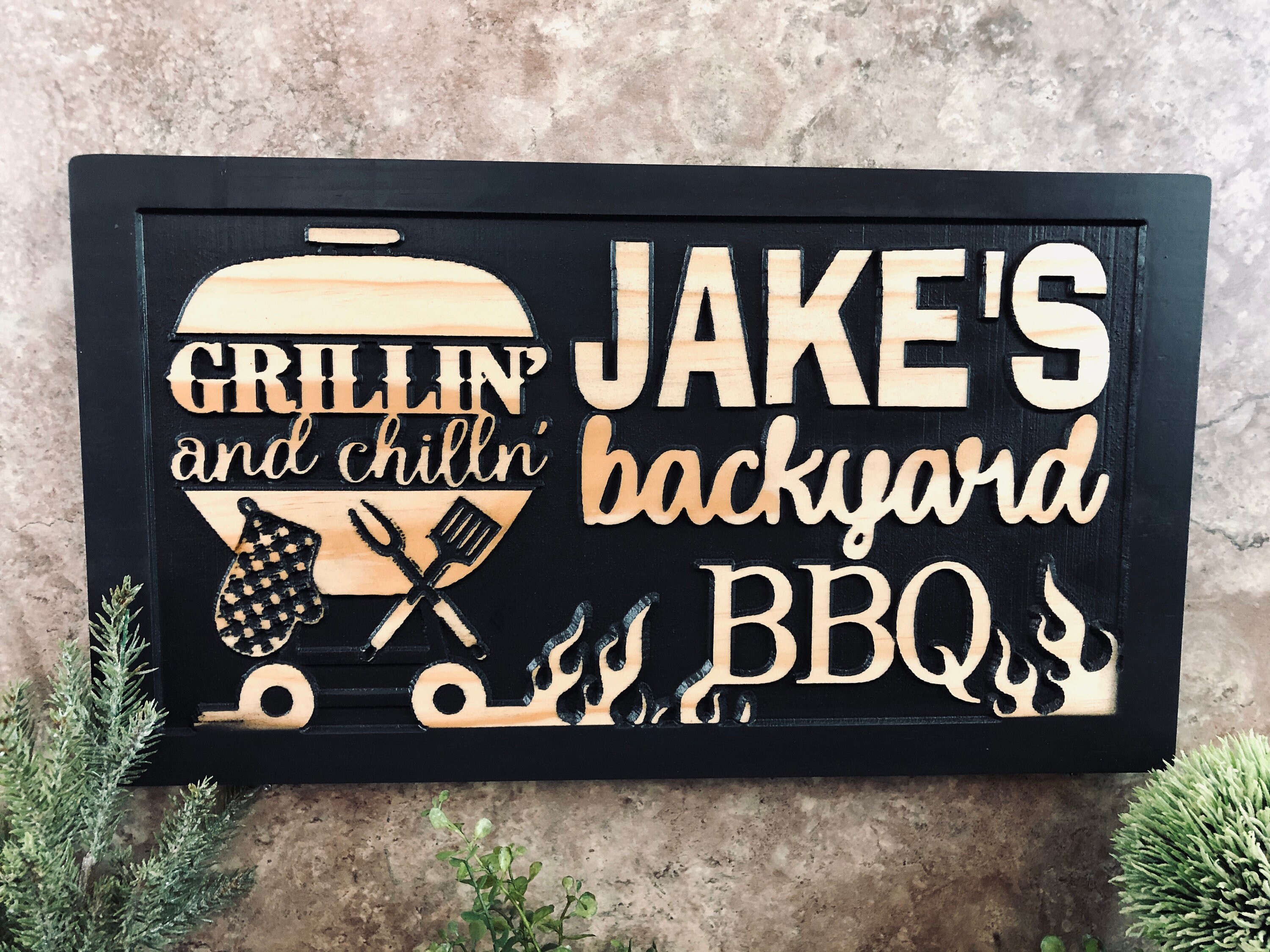 Personalized BBQ Name sign for backyard grill dad gift for him Etsy