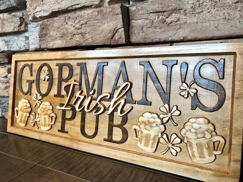 Personalized Bar sign Irish pub Wood Bar name Signs Custom Pub Etsy