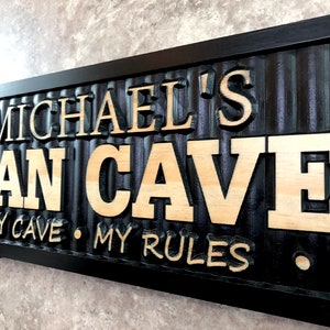 Personalized Man Cave Sign Custom Man Cave Name Sign for Bar Game Poker Billiard Room My Cave Rules Christmas Father's Day Gift for Dad Him Bild 4