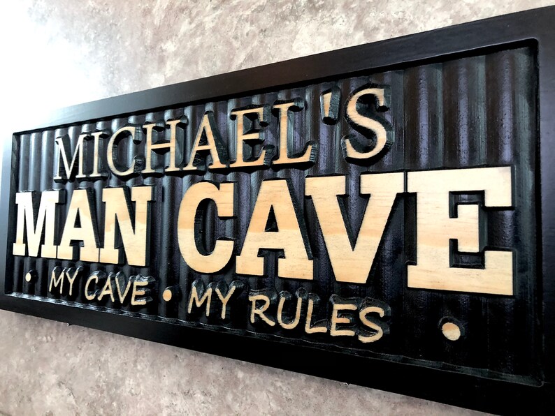 Personalized Man Cave Sign Custom Man Cave Name Sign for Bar Game Poker Billiard Room My Cave Rules Christmas Father's Day Gift for Dad Him image 4