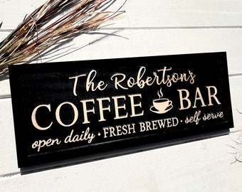 Personalized Coffee Bar Sign, Custom Carved Home Decor