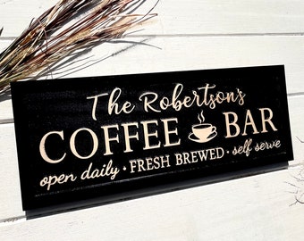 Personalized Coffee Bar Sign Custom Coffee Name Sign Home Kitchen Decor Sign Fresh Brewed Birthday Gift for Him fathers day Gift for Mom