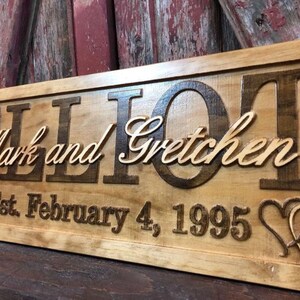 Wedding Gift for Couple Personalized Name Sign for New Home Carved Wood Sign with Date Custom Anniversary Present for Him or Her image 7