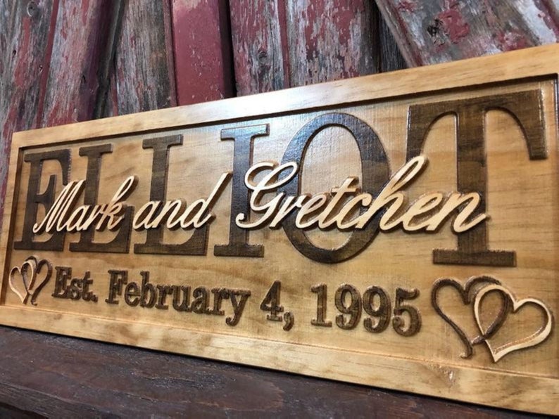 Wedding Gift for Couple Personalized Name Sign for New Home Carved Wood Sign with Date Custom Anniversary Present for Him or Her image 7