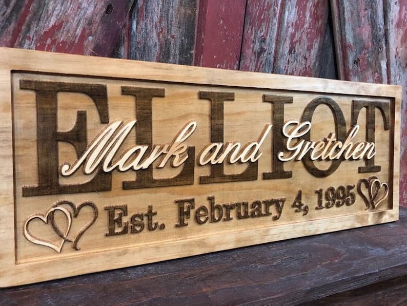 Wedding Gift for Couple Personalized Name Sign for New Home Carved Wood Sign with Date Custom Anniversary Present for Him or Her image 1