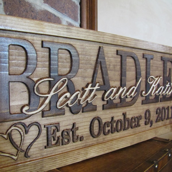 Personalized Family Name Wood Sign - Custom Carved, Established Last Name, Anniversary & Birthday Gift, Wedding Decor