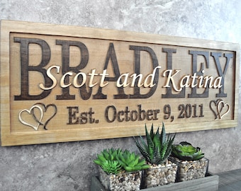 Personalized Couples Wedding Gift Custom Name sign Bridal Shower Gift Personalized Family Last Name Sign Custom carved Wood Signs Home Decor