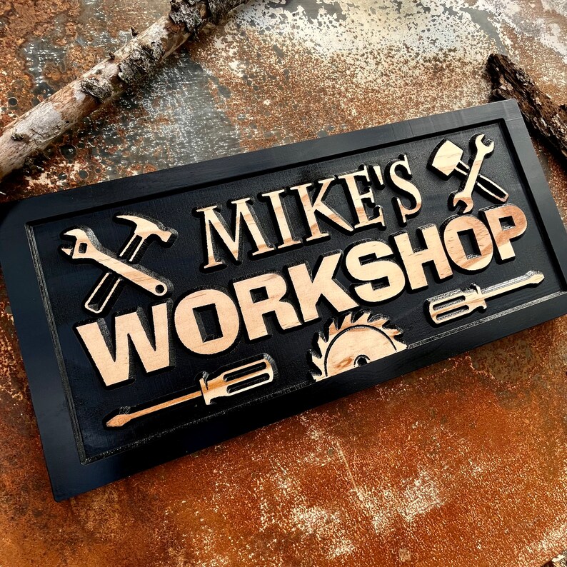 Personalized Workshop sign Father's Day gift for dad Custom Wood shop name signs for Garage Man cave Decor Shop Sign Birthday Gifts for Him image 3