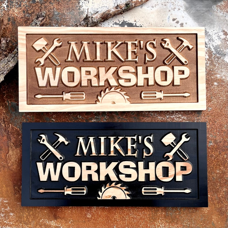 Personalized Workshop sign Father's Day gift for dad Custom Wood shop name signs for Garage Man cave Decor Shop Sign Birthday Gifts for Him image 2