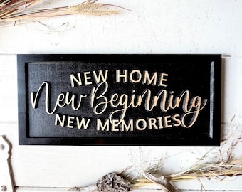 CLEARANCE Carved Wood Sign New Home New Beginning New Memories Sign Custom Home Sign Housewarming Wedding Gift Birthday Gift from Realtor