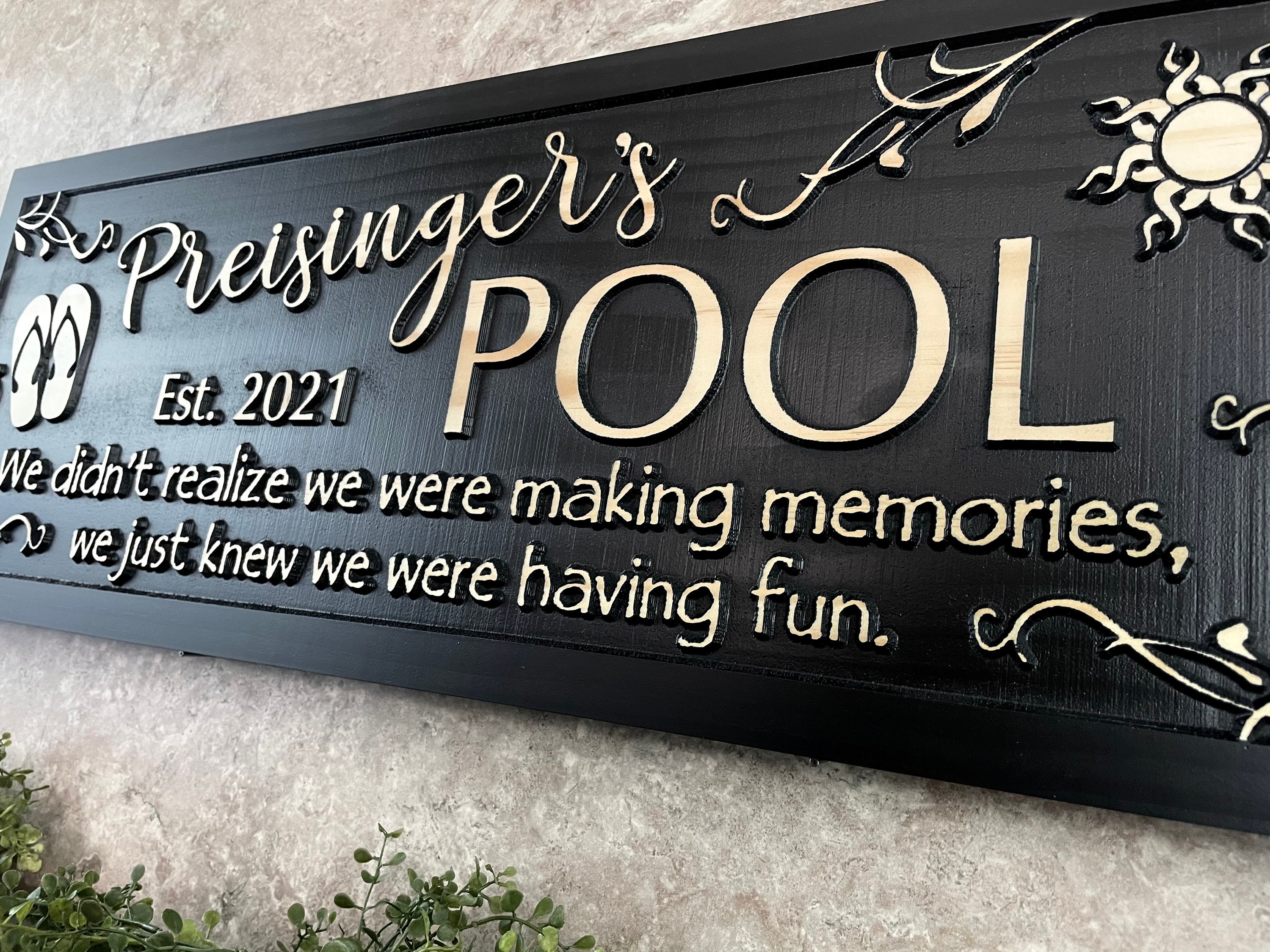 Custom Backyard Pool Sign Personalized Pool Sign Palm Tree Etsy