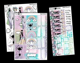 SAD Cloud Hobonichi and OR Vertical Sticker Kit | Planner TN Happy Planners Travel Notebook Midori Journal Bujo Bullet Journal
