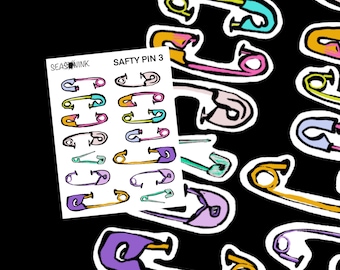 Safety pin 3 Sticker Sheet | Planner tn Happy Planners Travel Notebook Midori Journal Bujo Bullet Journal