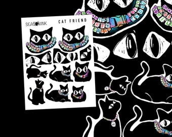CAT FRIEND  Sticker Sheet | Planner tn Happy Planners Travel Notebook Midori Journal Bujo Bullet Journal