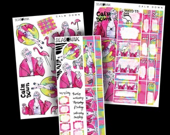 CALM DOWN || Hobonichi and or Vertical Sticker Kit | Planner TN Happy Planners Travel Notebook Midori Journal Bujo Bullet Journal