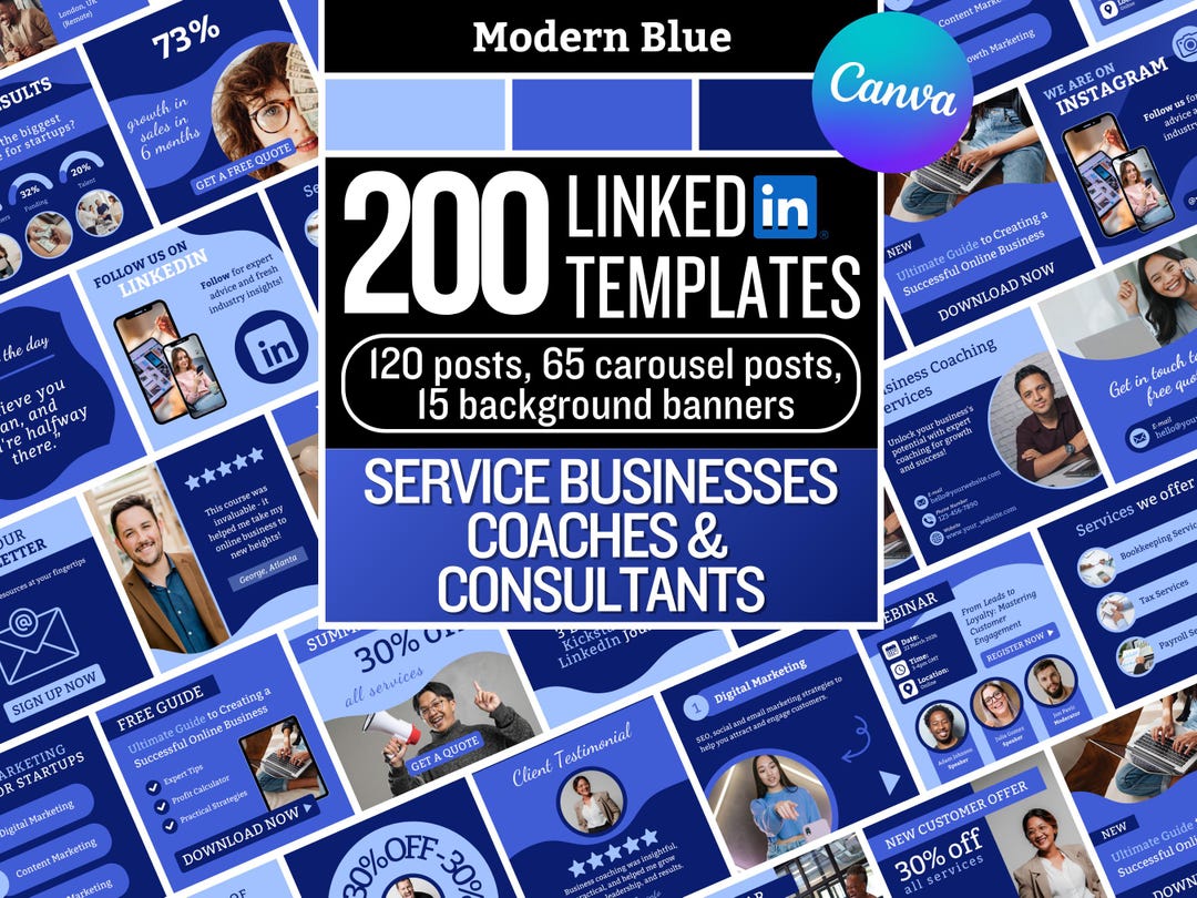 200 Blue Linkedin Canva Templates for Service Businesses, Coaches ...