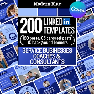 200 blauwe LinkedIn-canvasjablonen voor servicebedrijven, coaches en consultants | Bundel met bewerkbare LinkedIn-berichten