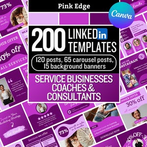 200 Pink LinkedIn Canva Templates for Service Businesses, Coaches, Consultants - Editable LinkedIn Posts Bundle