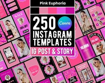 250 Pink Instagram Post and Story Templates for Business and Content Creators - Edit in Canva