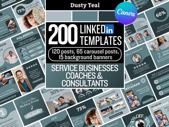 200 Teal LinkedIn Templates for Service Businesses, Coaches, Consultants | Edit in Canva