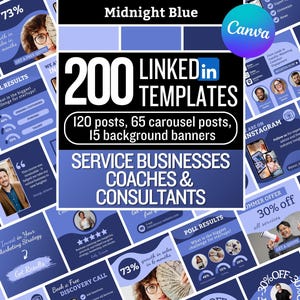 200 Linkedin-contentbundel | Servicegerichte bedrijven, coaches, consultants | Bewerkbare canvassjablonen | Brandingkit | DIRECT DOWNLOADEN