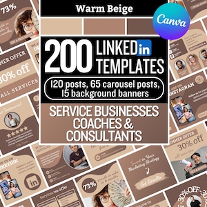 200 Linkedin Content Bundle | Service Based Businesses, Coaches, Consultants | Editable Canva Templates | Branding Kit | INSTANT DOWNLOAD