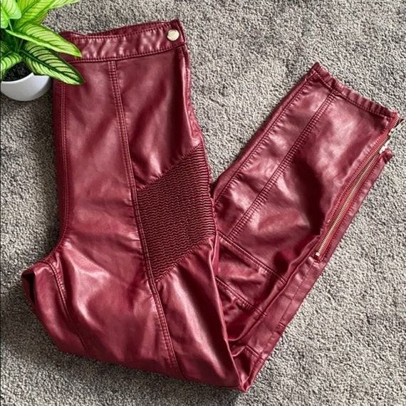 FREE PEOPLE "Kaelin" Red Faux Leather Pants