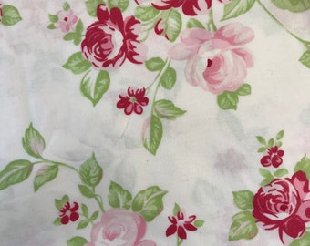 Remnant Grand Revival by Tanya Whelan Darla Pink Roses on White 14x28'', Quilting Sewing Fabric Retro Fabric