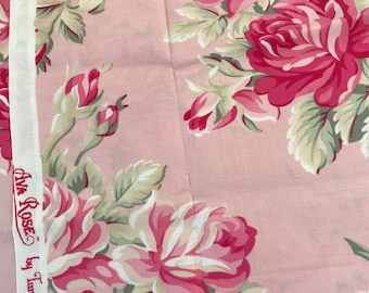 Remnant Ava Roses Grand Revival by Tanya Whelan Roses on Light Pink 14x42'', Quilting Sewing Fabric Retro Fabric