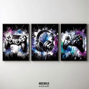 Gaming Prints Set: Controller & Headphone Wall Art, Teen Room Decor (Digital Download)