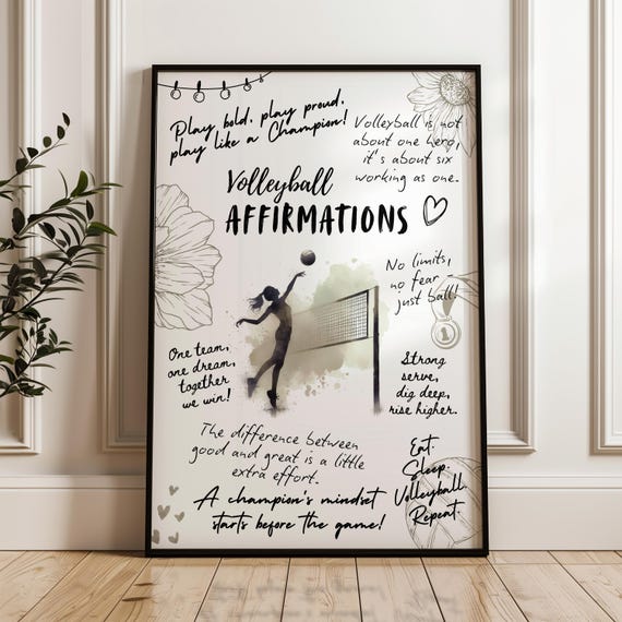 Volleyball Motivational Wall Art – Printable Poster, Girl Athlete Quote Print Volleyball Decor (Digital Download)