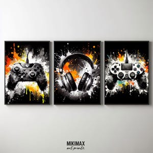Gaming Prints Set: Orange Controller & Headphone Wall Pictures (Digital Download)