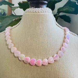 Iridescent Pink Heart Necklace – Handmade Beaded Y2K Jewellery | Kawaii Coquette | Statement Aesthetic Gift for Her