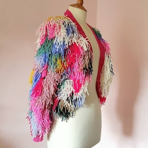 Shaggy yarn cardigan top