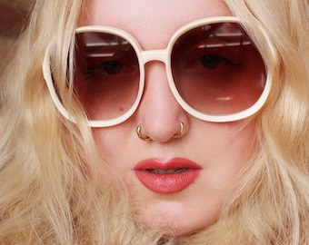 Oversized 70s sunglasses cream brown green black - HEATHER