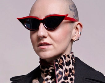 50s black cat eye sunglasses with retro red trim wings - VARLA