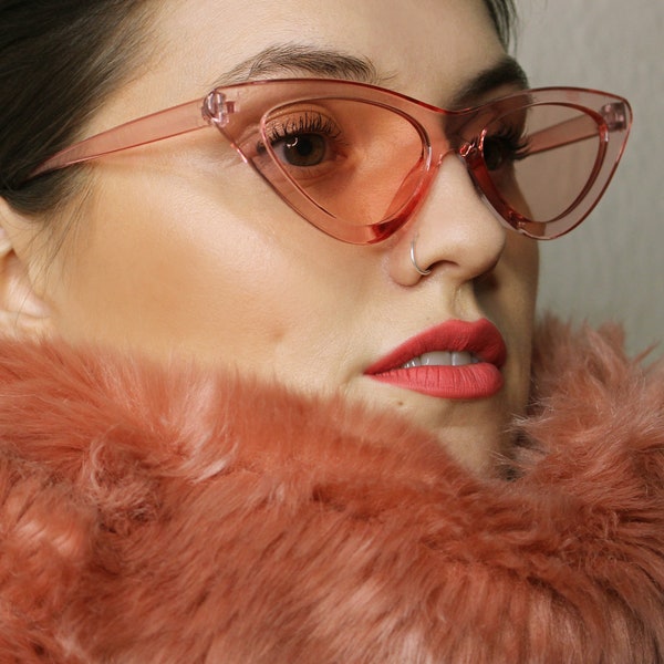 Alicia 50's 90's retro pink tinted cat eye transparent frames & lenses sunglasses