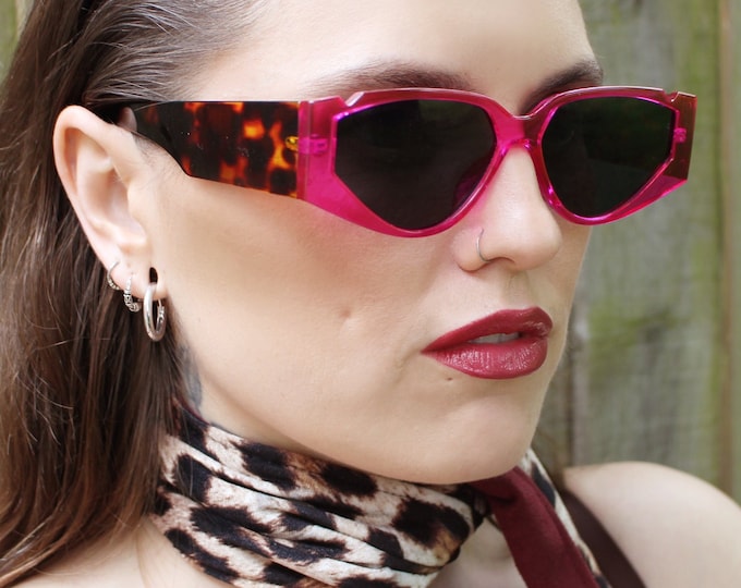 80s pink & leopard print sunglasses vintage 90s style brown tortoise shell effect ANGELYNE