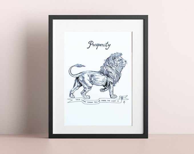 Prosperity Lion - Original traditional line drawing Size A4 - art pen ink illustration -  Abundance symbology - gift idea