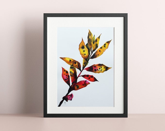 Laurel - Original freehand watercolour painting Size A4 - red yellow pink art illustration - gift idea